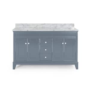 Finlee 60 in. W x 22 in. D Bath Vanity with Carrara Marble Vanity Top in Grey with White Basin