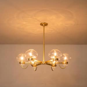 Upper 6-Light Aged Brass Transitional Sputnik Bubble Chandelier with Clear Glass for Dining Room Kitchen Living Room