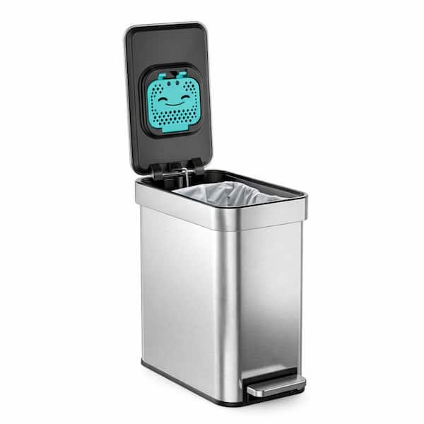 2.6 Gal. Slim Silver Stainless Steel Trash Can with Step-On Pedal, Slow Closing Lid, and CleanAura Odor Control
