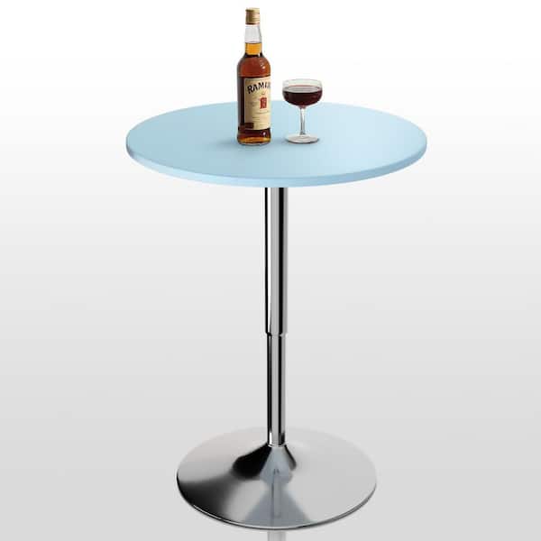 Blue Round Wood Bar Height Outdoor Bistro Table with Adjustable Chrome Stand and Rotation (Dia. 23.5 in. )