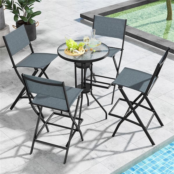 Metal Folding Outdoor Bar Stool (4-Pack) in Blue