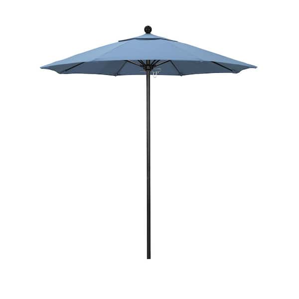 California Umbrella 7.5 ft. Black Aluminum Commercial Market Patio Umbrella with Fiberglass Ribs and Push Lift in Air Blue Sunbrella