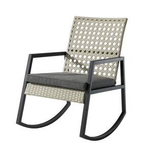 Light Grey Rattan Modern Patio Rocking Chair with Grey Cushion