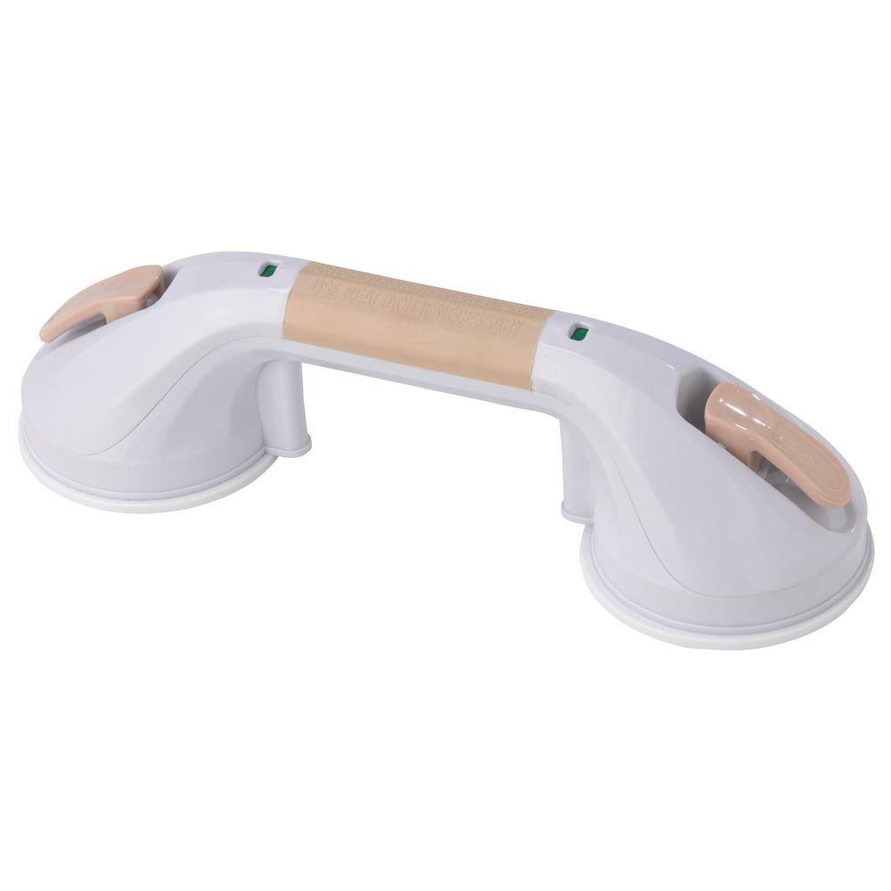 12" White and Beige Suction Cup Grab Bar with Safety Indicator