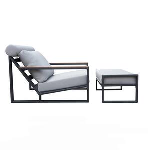2-Piece Aluminum Outdoor Chaise Lounge Chair with Ottoman, Cushions and Side Table