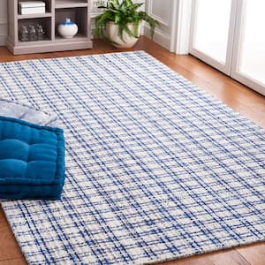 Abstract Blue/Ivory 5 ft. x 8 ft. Modern Plaid Area Rug