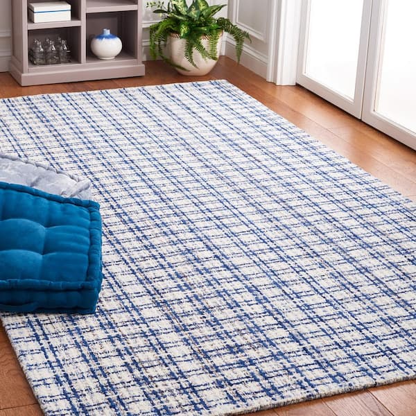 Abstract Blue/Ivory 6 ft. x 9 ft. Modern Plaid Area Rug