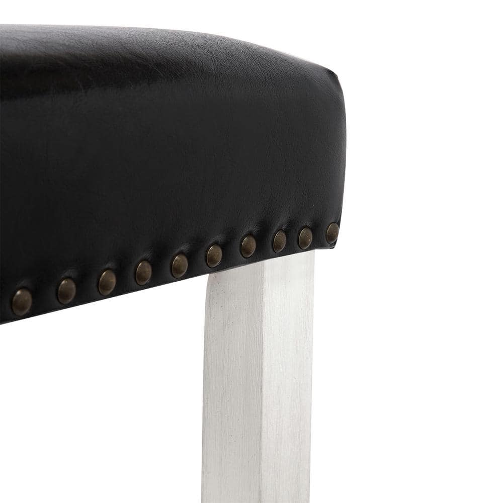Antique White and Black Leather Saddle Style 29" Bar Stool