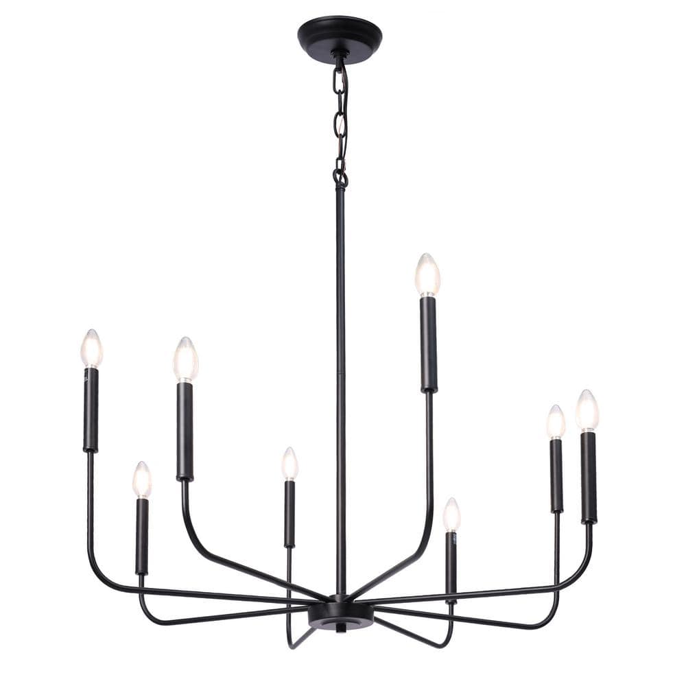 LNC Industrial 31.5 in. 8-Light Black Candlestick Chandelier for Living ...