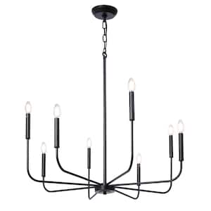 Industrial 31.5 in. 8-Light Black Candlestick Chandelier for Living Room with No Bulbs Included