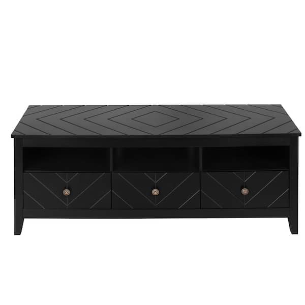 Tileon 3 Drawer Black TV Stand, Mid-Century Modern Style, Entertainment Center with Storage, Media Console for Living Room