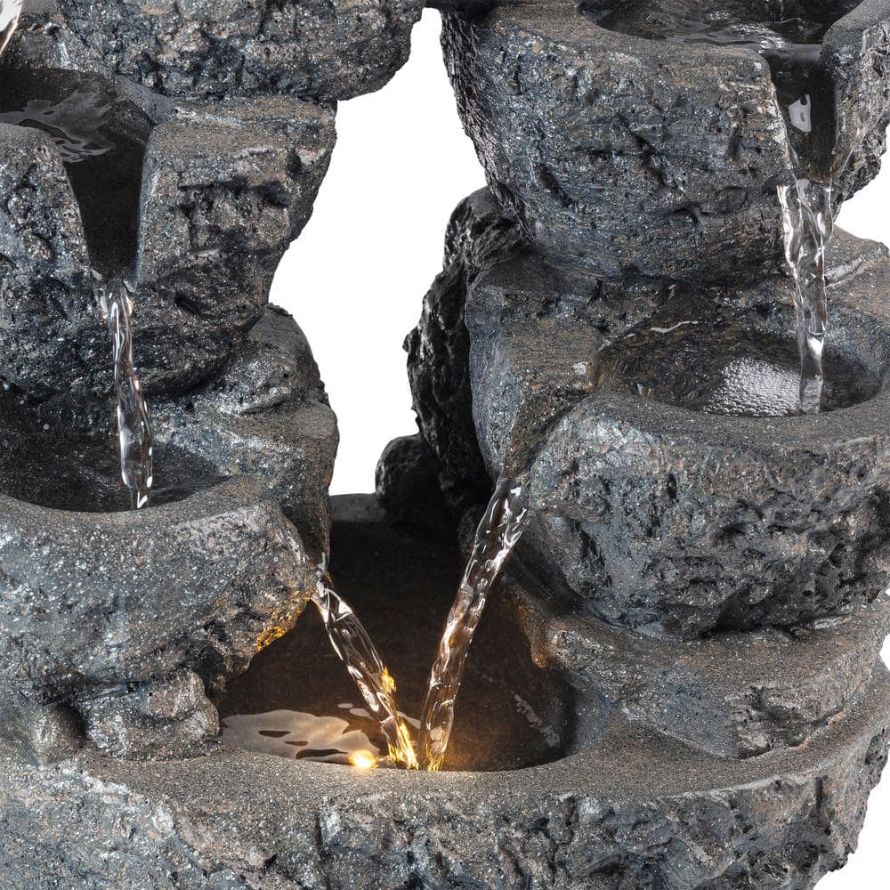 14" Gray Resin 5-Tier Cascading LED Waterfall Fountain