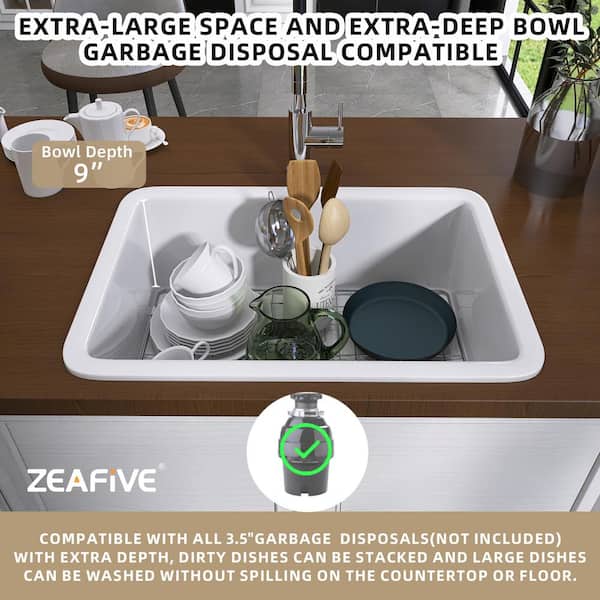 Zeafive Arco 27 in. White Kitchen Sink Drop-In / Undermount Dual