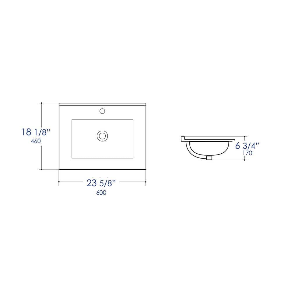 White Ceramic Rectangular Drop-In Bathroom Sink with Overflow
