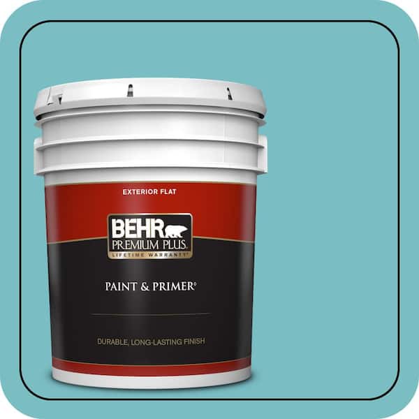 BEHR PREMIUM PLUS 5 gal. #M460-4 Pure Turquoise Flat Exterior Paint & Primer