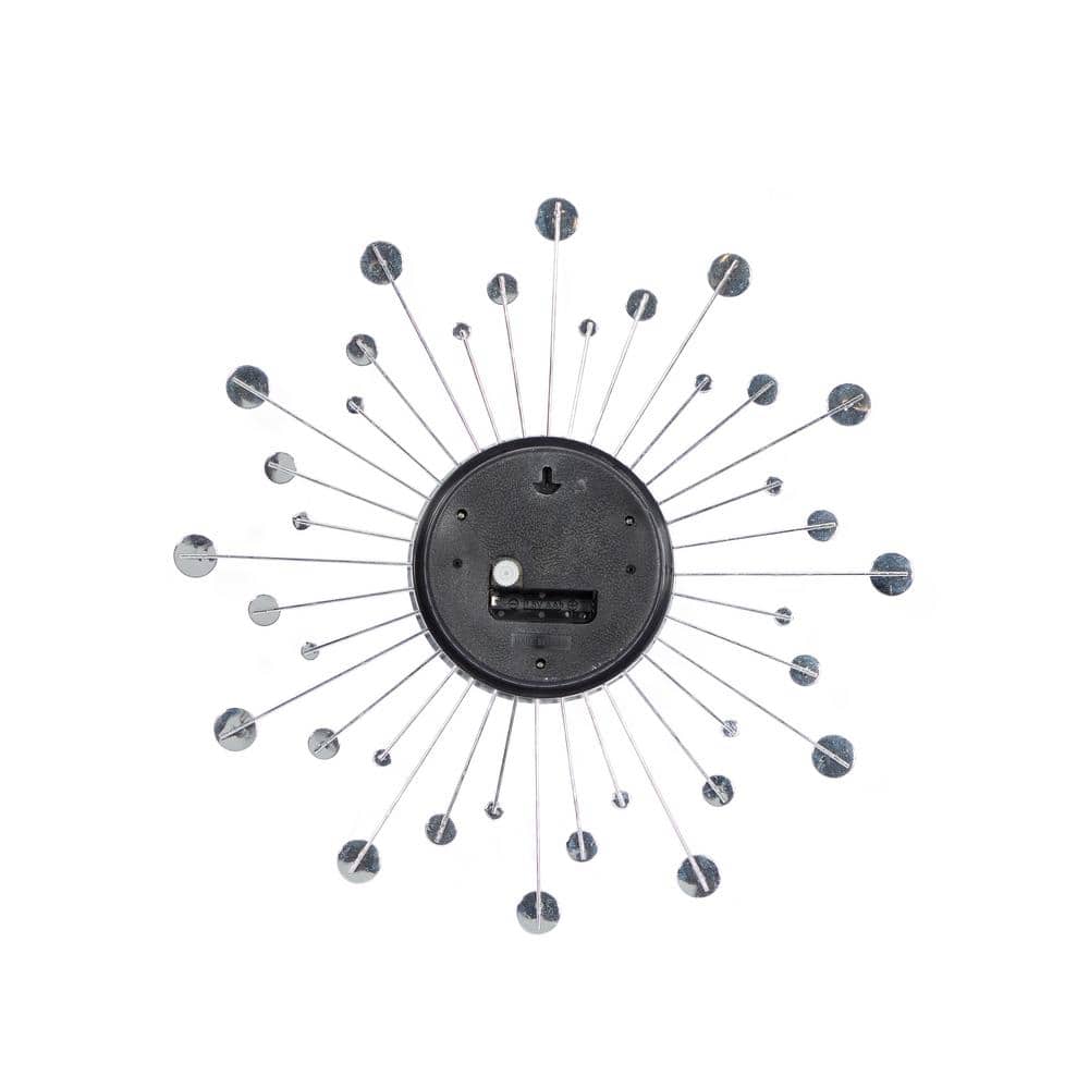 Silver Metal Starburst Wall Clock with Crystal Accents