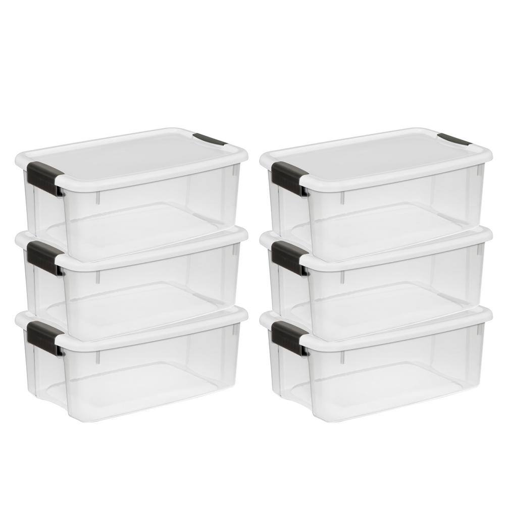 Clear Plastic Stackable Storage Bins with Latching Lids, 12-Pack