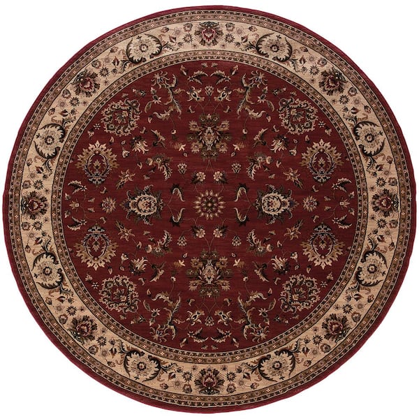 AVERLEY HOME Alyssa Red/Ivory 6 ft. x 6 ft. Round Traditional Area Rug