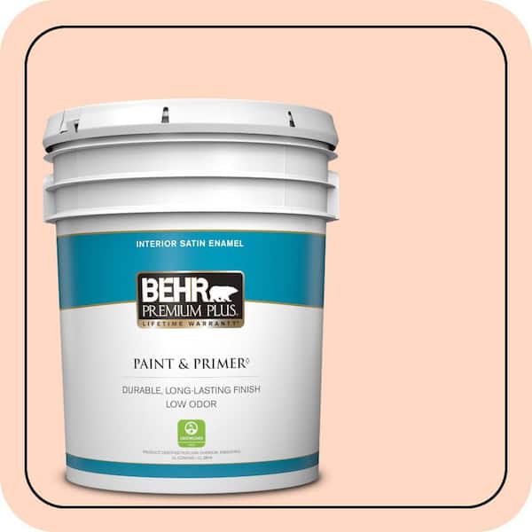 BEHR PREMIUM PLUS 5 gal. #230C-2 Shell Coral Satin Enamel Low Odor Interior Paint & Primer
