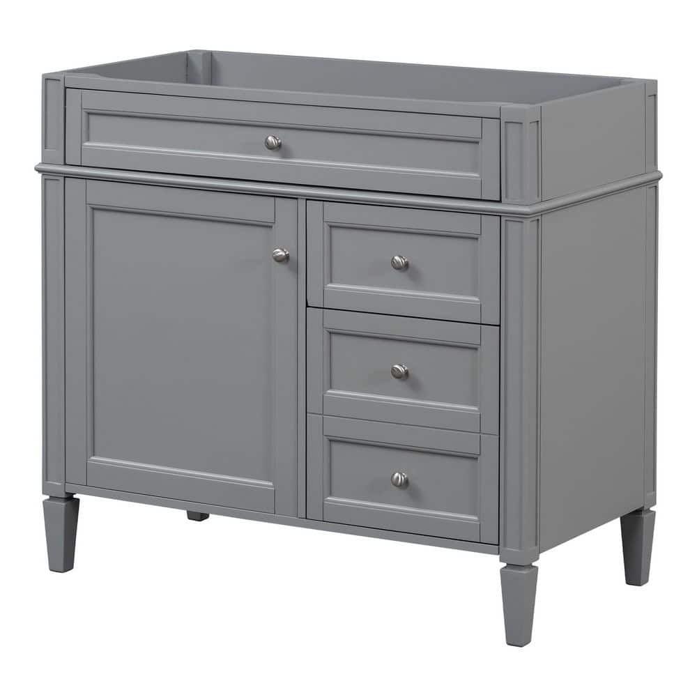35.7 in. Bath Vanity Cabinet without Top in Gray with 2 Drawers and a Tip-out Drawer, Basin Not Included