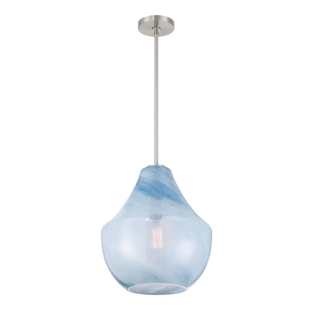 Pacific 60-Watt 1-Light Brushed Nickel Globe Pendant Light with a Soft Blue Alabaster Shade, No Bulb Included price history on PriceWatchPro