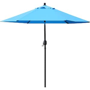 7.5' Patio Umbrella Outdoor Table Market Umbrella with Push Button Tilt/Crank, 6 Ribs (Blue) Market Umbrella