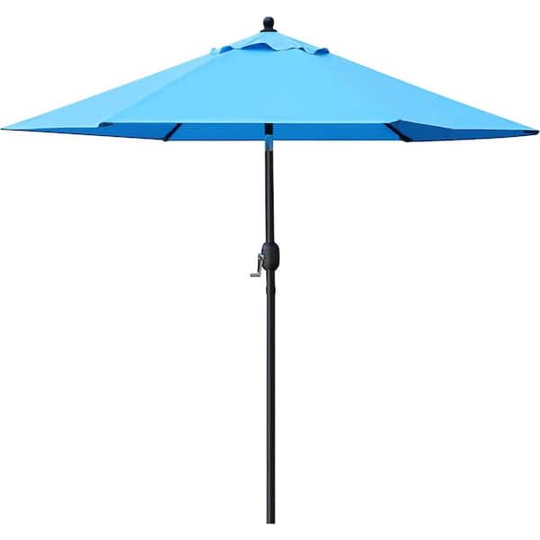 Cubilan 7.5' Patio Umbrella Outdoor Table Market Umbrella with Push Button Tilt/Crank, 6 Ribs (Blue) Market Umbrella