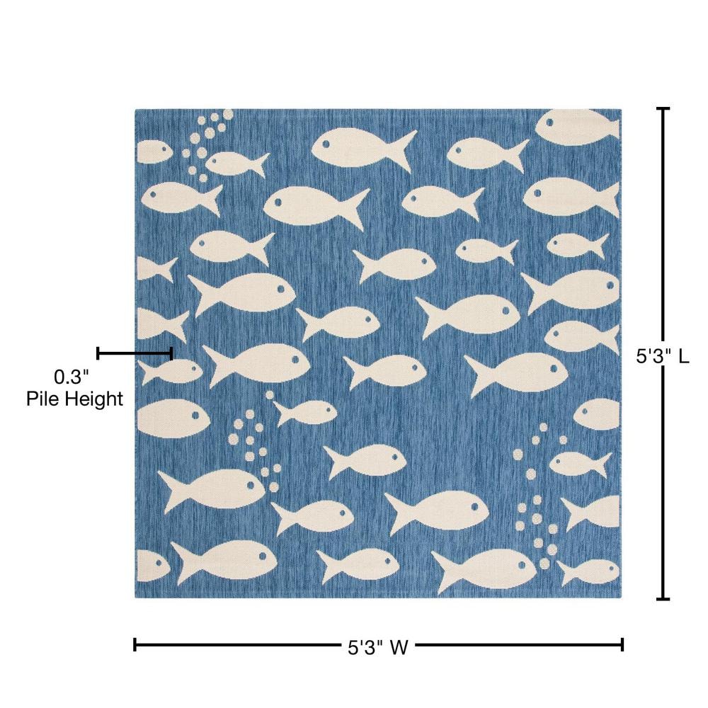 Coastal Charm 5'3" Square Blue/Beige Synthetic Area Rug
