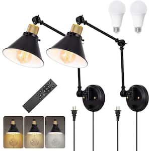 7.1 in. W 2-Light Black Wall Sconce with Remote Control, Dimmable and Adjustable Color Temperature (2-Pack, 2-Bulbs)