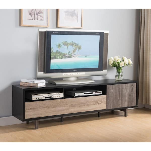HomeRoots Black, Dark Taupe, Distressed Grey TV Stand Fits TV's up to 75 in. with Drawers and Shelves