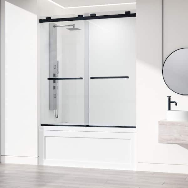 Houston 56 to 60 in. W x 66 in. H VMotion Sliding Frameless Tub Door in Matte Black with 3/8 in. (10mm) Clear Glass