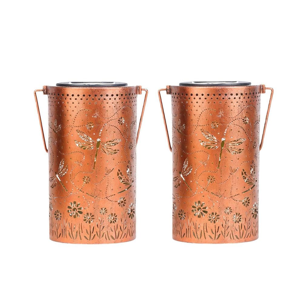 OGETFUUR 2-Pack Dragonfly Outdoor Solar Hanging Lanterns