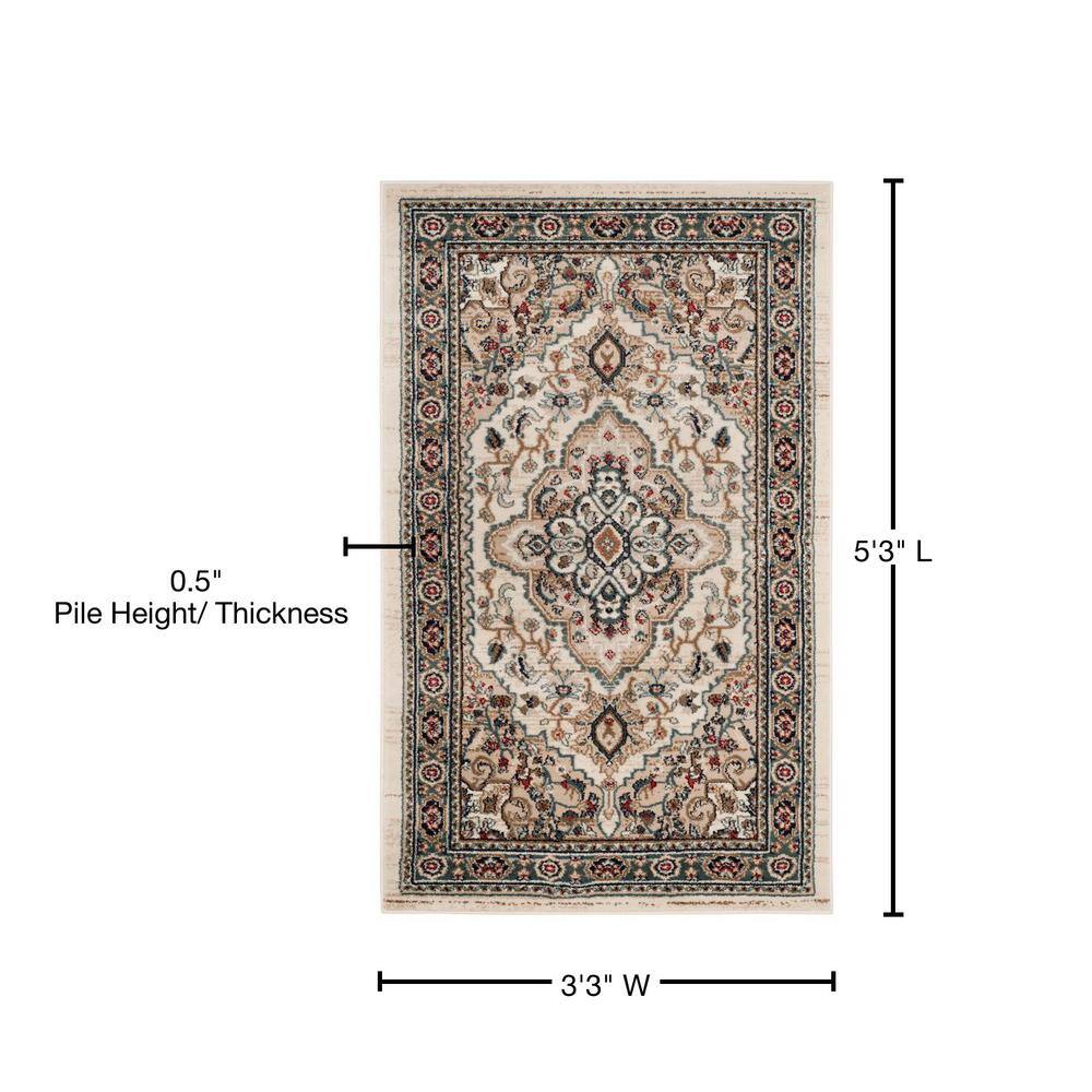 Elegant Cream Beige Traditional Square Area Rug 39"