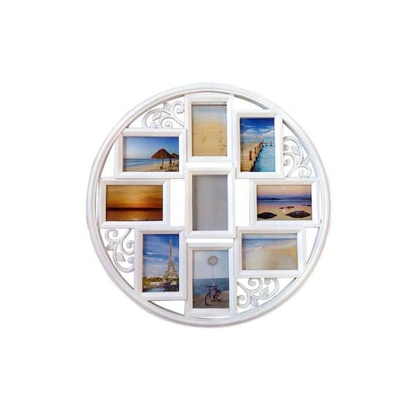 9-Opening 4 in. x 6 in. White Plastic Collage Frame with Leaf Decoration