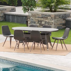 Ethan Multibrown 7-Piece Faux Rattan Oval Outdoor Dining Set