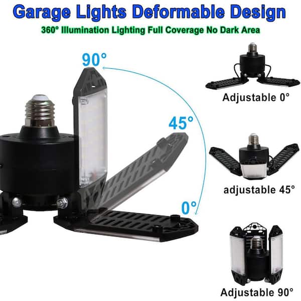 265V 80-Watt 8000-Lumen 6500K Integrated LED Garage Ceiling Light with 3-Adjustable Panels for Workshop