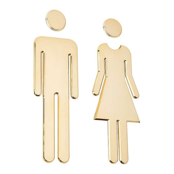 1 Set Brushed Gold Plastic Self Adhesive Restroom Door Sign Men Women Bathroom Figure Signage for Office