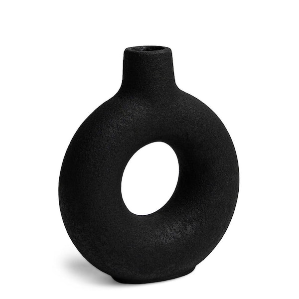 MAVEN LANE Villa Moda Oona Decorative Modern Ring Vase, Medium, Black