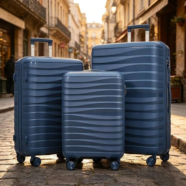 Tatahance 3-Piece Blue Premium PP Hardside Spinner Luggage Set