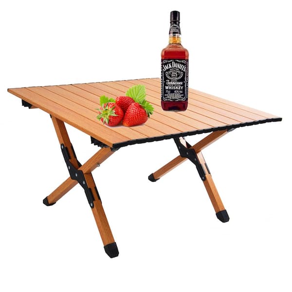 Unbranded 23.6 in. Brown Square Aluminum Alloy Portable Picnic Table with Folding Solid X-shaped Frame