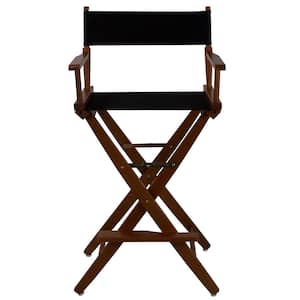 30 in. Extra-Wide Mission Oak Wood Frame/Black Canvas Seat Folding Directors Chair