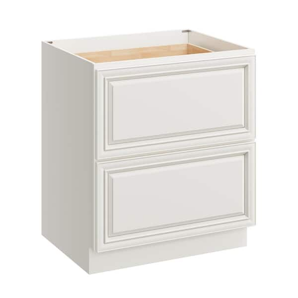 30 in. W x 24 in. D x 34.5 in. H in Pearl White Plywood Ready to Assemble Floor Base Kitchen Cabinet with 2-Drawers