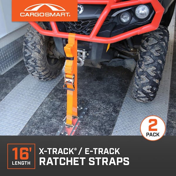 2 in. W x 16 ft. L, 3,000 lbs. Capacity Orange E-Track and X-Track Ratchet Strap - 2 pk