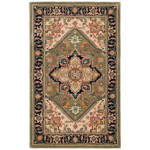 Heritage Green/Light Brown 5 ft. x 8 ft. Border Floral Medallion Area Rug