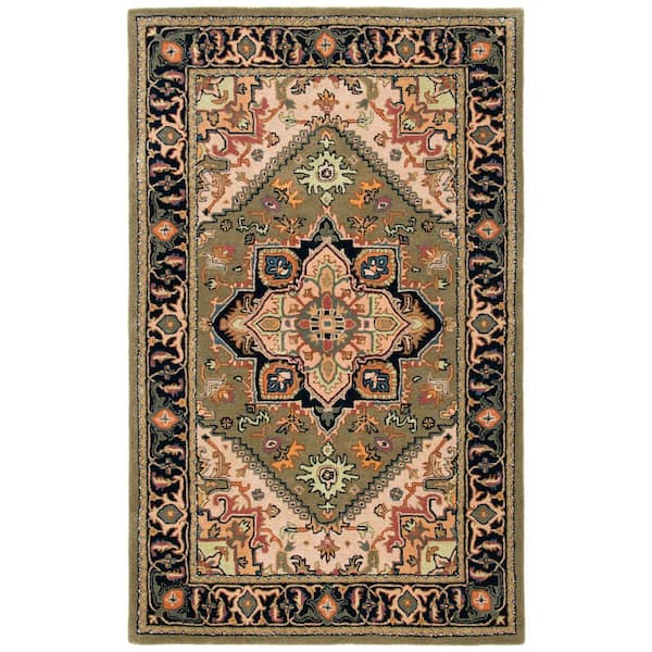 SAFAVIEH Heritage Green/Light Brown 5 ft. x 8 ft. Border Floral Medallion Area Rug
