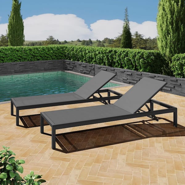 Unbranded 2-Piece Grey Metal Mesh Adjustable Outdoor Chaise Lounge with Wheels