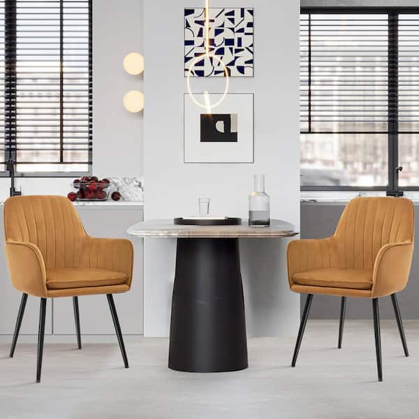 Unbranded Modern Living Dining Room Accent Arm Chairs with Metal Black Legs, (Set of 2), Brown