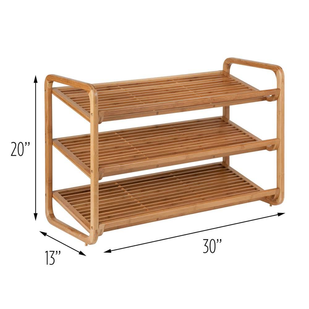 Natural Bamboo 3-Tier Shoe Rack with Slatted Shelves