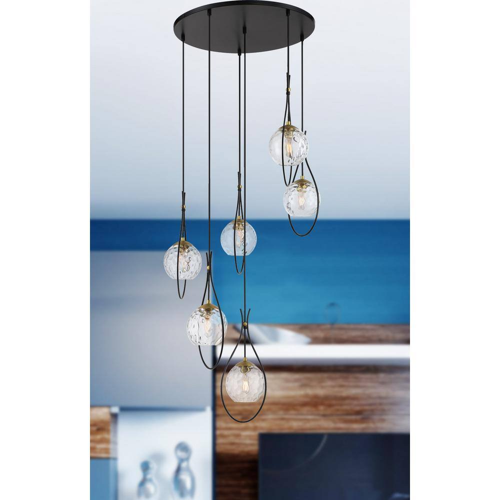 Cody Coal & Soft Brass 6-Light Globe Pendant with Clear Water Glass