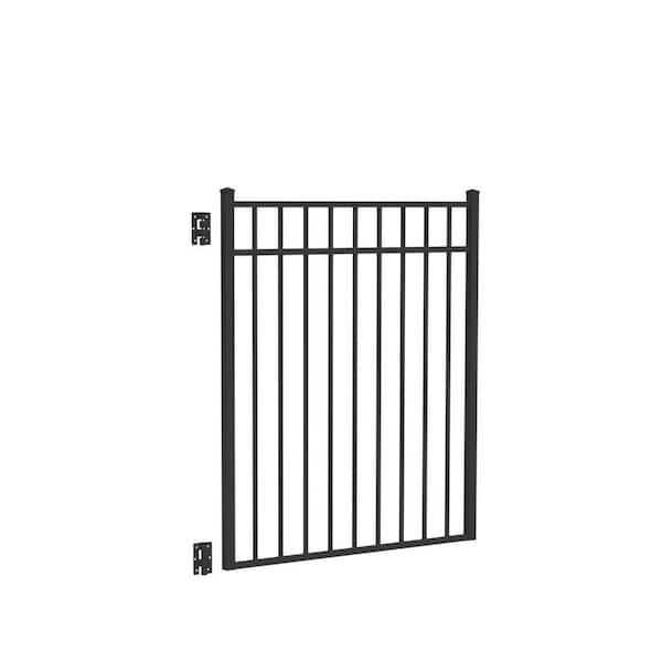 Natural Reflections 4 ft. W x 4.5 ft. H Black Standard-Duty Aluminum Straight Pre-Assembled Fence Gate